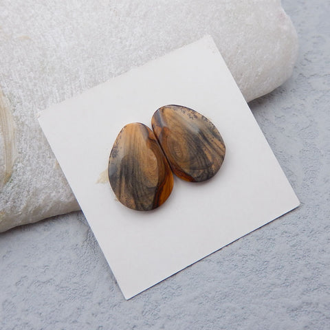 Natural Biggs Jasper Cabochons Paired 12x12x3mm, 2.5g