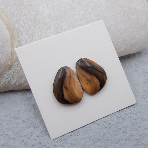 Natural Biggs Jasper Cabochons Paired 16x11x3mm, 2.1g