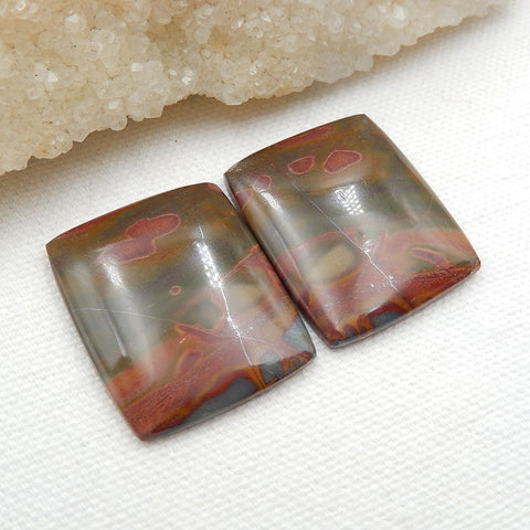 Natural Multicolor Picasso Jasper Gemstone Cabochon Pair, 30x25x5mm, 14.7g - MyGemGarden