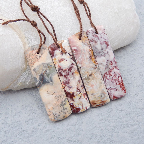 4 Pcs Naturel Orbiculaire Rhyolite Birds'Eye Jasper Pendentif pierres, 40x12x4mm,13.3g