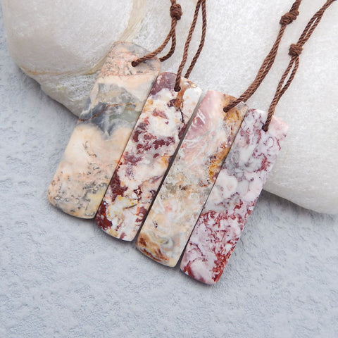 4 Pcs Naturel Orbiculaire Rhyolite Birds'Eye Jasper Pendentif pierres, 40x12x4mm,13.3g