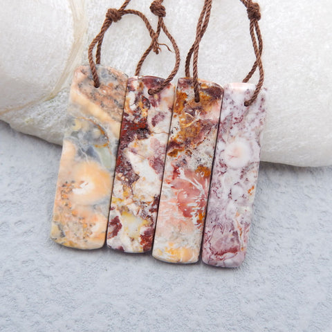 4 Pcs Naturel Orbiculaire Rhyolite Birds'Eye Jasper Pendentif pierres, 40x12x4mm,13.3g