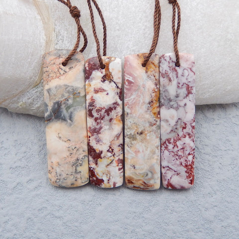 4 Pcs Naturel Orbiculaire Rhyolite Birds'Eye Jasper Pendentif pierres, 40x12x4mm,13.3g