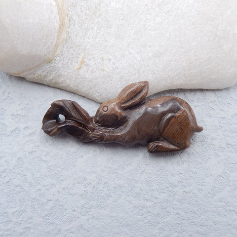 Natural Wood Fossil Carved rabbit Pendant Bead 53X24X7mm, 10.4g