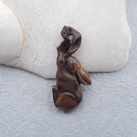 Natural Wood Fossil Carved rabbit Pendant Bead 53X24X7mm, 10.4g