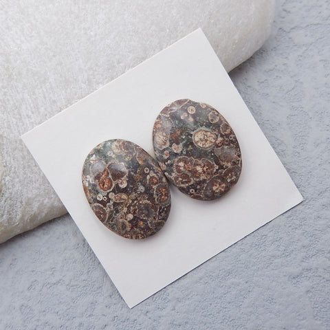 Natural Mushroom Jasper Cabochons Paired 20x15x5mm, 4.8g