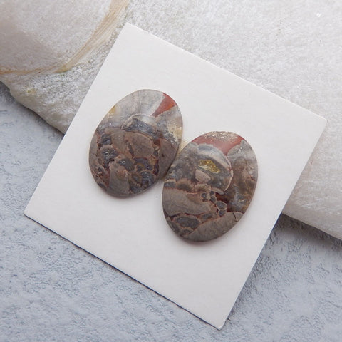 Cadeau de la paire de cabochons de jaspe champignon naturel 20x14x3mm, 3.1g