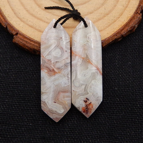 Natural Crazy Lace Agate Earrings Stone Pair, stone for earrings making, 38x11x5mm, 7.1g