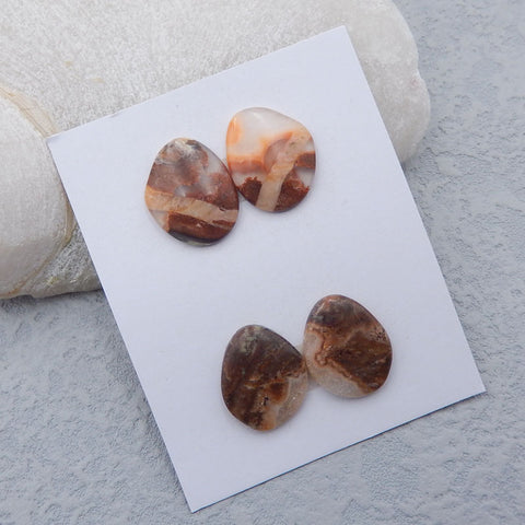 2 Paires Cabochons Jaspe Champignon, 18x15x4mm, 6.4g