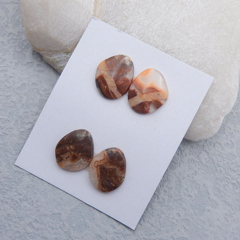 2 Pairs Natural Mushroom Jasper Cabochons 18x15x4mm, 6.4g