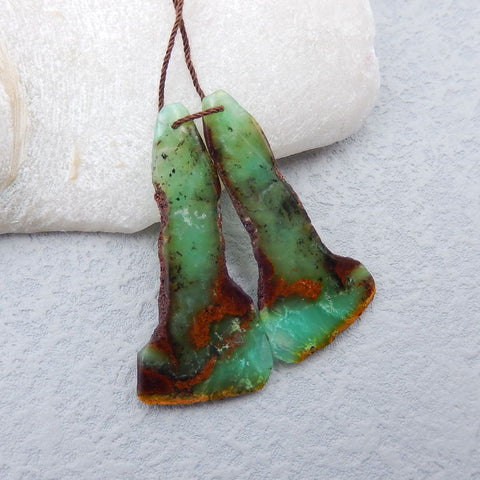 Paire de Boucles d'Oreilles Rares Chrysoprase Forme Libre 49x24x4mm, 11.7g