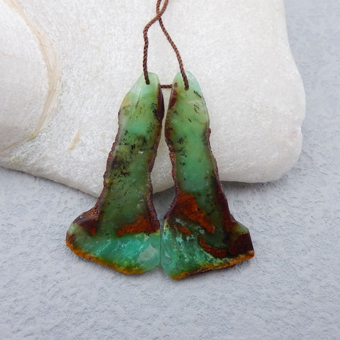 Paire de Boucles d'Oreilles Rares Chrysoprase Forme Libre 49x24x4mm, 11.7g