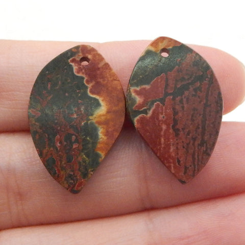 Multicolor Picasso Jasper Carved Leaf Earrings Stone Pair, 22x14x4mm, 3.6g