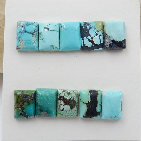 10 PCS Natural Turquoise Rectangle Flatback Gemstone Cabochon, 8x6x3mm, 3.0g - MyGemGarden