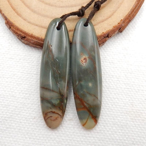 Multicolor Picasso Jasper Earrings Stone Pair, stone for earrings making, 41x11x5mm, 7.3g - MyGemGarden