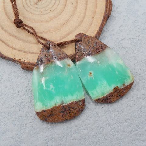 Nugget Chrysoprase Earrings Stone Pair，用于制作耳环的石头，35X22X5mm，11.1g