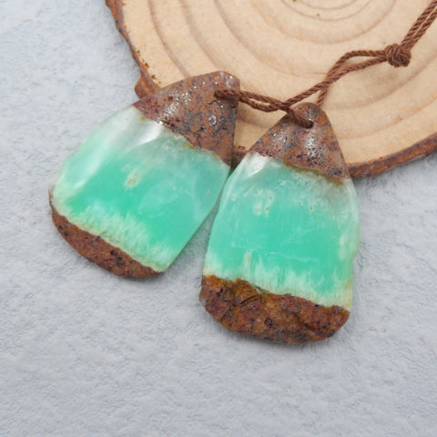 Nugget Chrysoprase Earrings Stone Pair，用于制作耳环的石头，35X22X5mm，11.1g