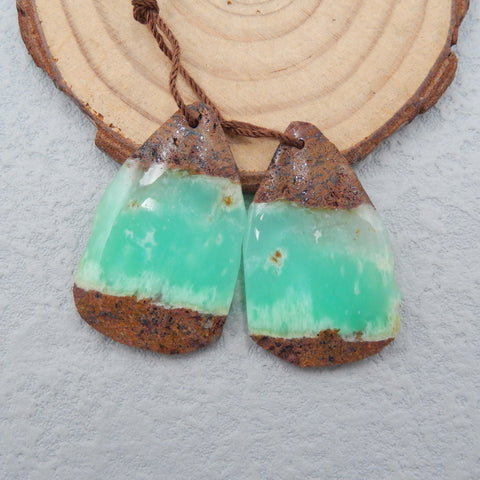 Paire de boucles d'oreilles Pépite Chrysoprase, pierre pour la fabrication de boucles d'oreilles, 35X22X5mm, 11.1g