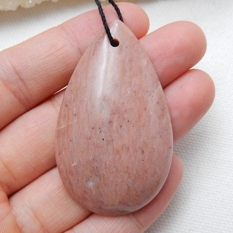 Natural Rhodonite Drilled Teardrop Gemstone Pendant Bead, 50x30x8mm, 16.5g - MyGemGarden