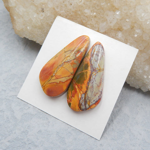 Natural Red Creek Cabochons Paired 29x14x5mm, 6g