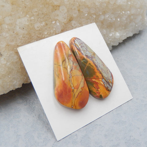 Natural Red Creek Cabochons Paired 29x14x5mm, 6g