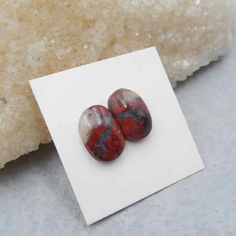 Mookaite Jasper 凸圆形一对 15x11x4mm，2.3g