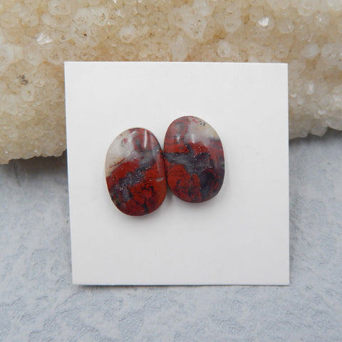 Mookaite Jasper 凸圆形一对 15x11x4mm，2.3g