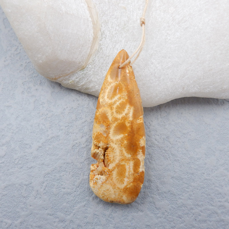 Natural Indonesian Fossil Coral Pendant Bead 58x21x11mm, 16.5g