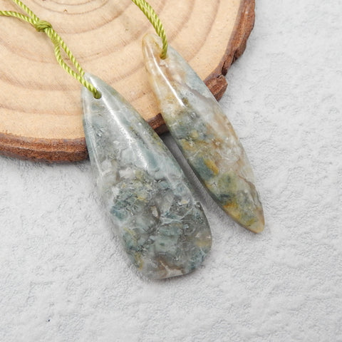 2 PCS Natural Ocean Jasper Pendant Beads 37x9x4mm, 35x14x4mm, 5.6g