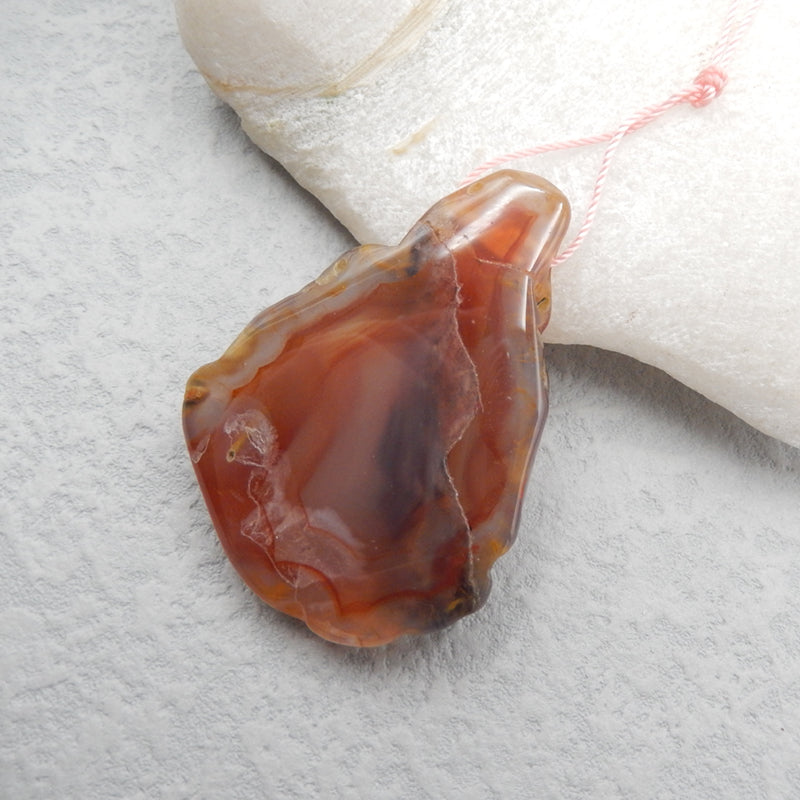 Vente spéciale Agate défectueuse, perle pendentif en pierre précieuse d'agate rouge naturelle, 49x36x9mm, 23g