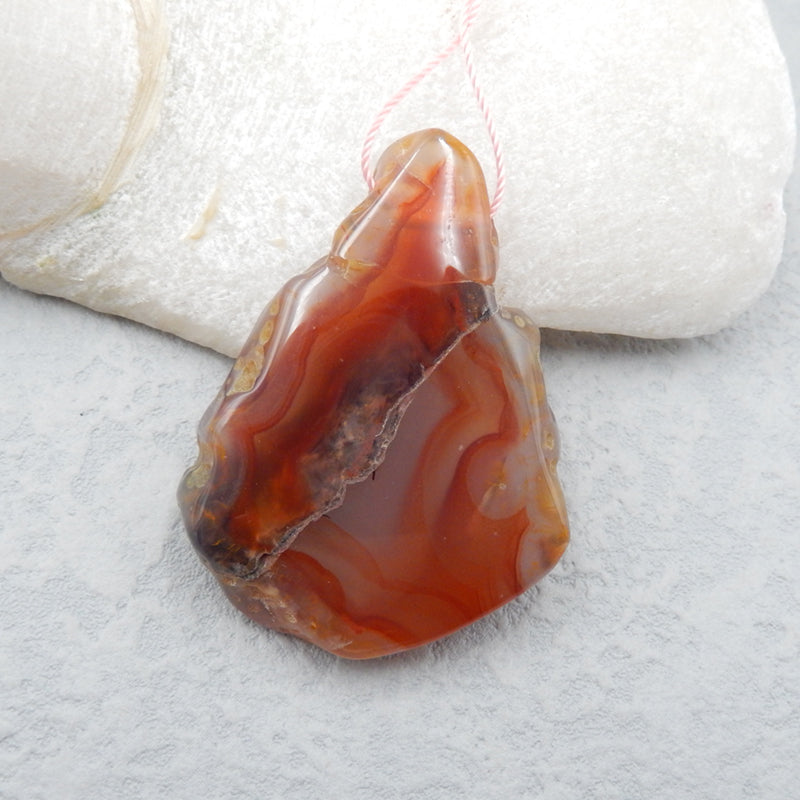 Vente spéciale Agate défectueuse, perle pendentif en pierre précieuse d'agate rouge naturelle, 49x36x9mm, 23g