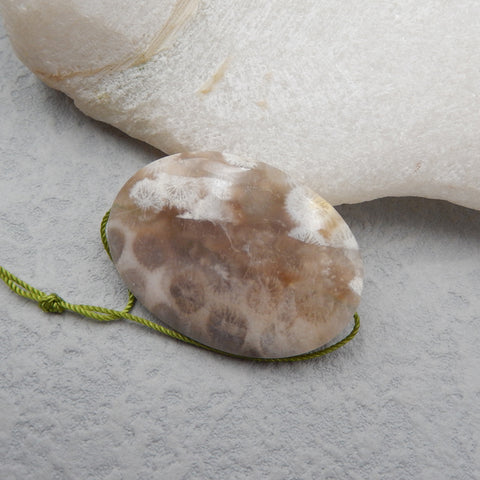 Natural Indonesian Fossil Coral Pendant Bead 35x25x8mm, 11g