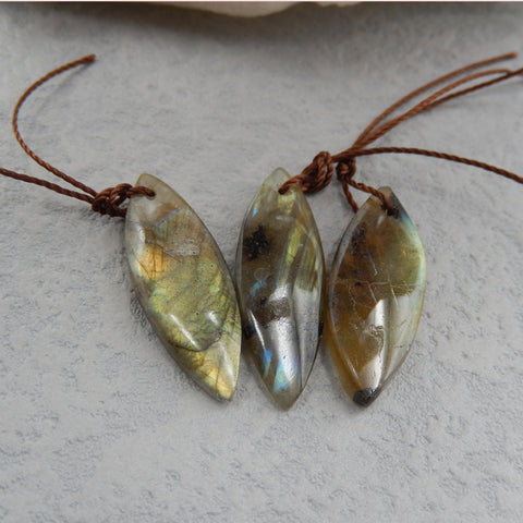 Paire de boucles d'oreilles naturelles en pierres précieuses de labradorite, 25 x 10 x 4 mm, 4,6 g