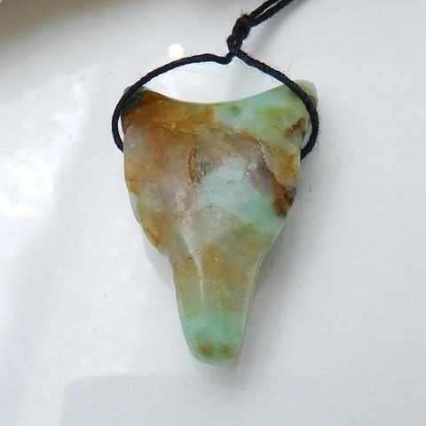 Handmade Carved Chrysocolla Gemstone Wolf Head Pendant Bead, 32x21x11mm, 7.4g - MyGemGarden