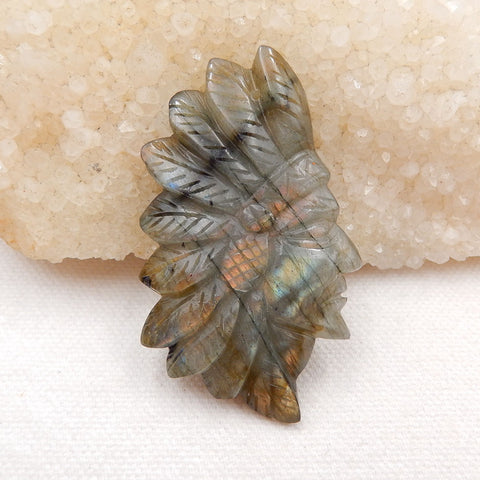 Vintage Hand Carved Labradorite Gemstone Indian Head Pendant , 56x34x8mm, 20.4g - MyGemGarden