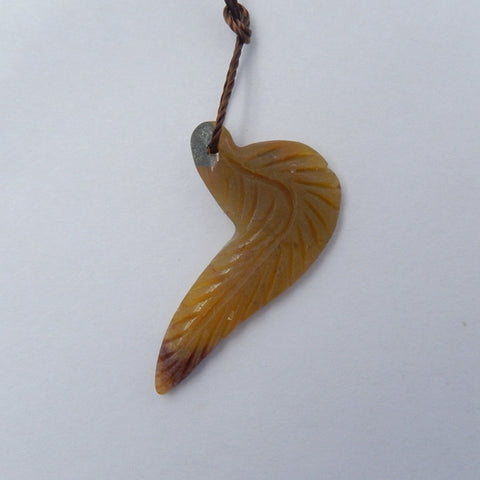 Carved Amazonite Feather Pendant Bead, 28x17x3mm, 1.8g - MyGemGarden