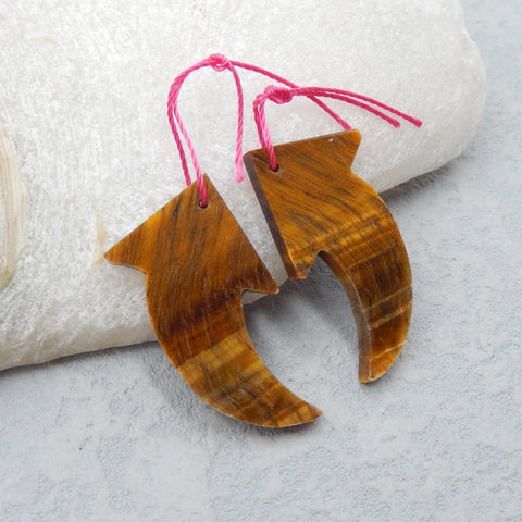 Paire de boucles d'oreilles en œil de tigre naturel, pierre pour la fabrication de boucles d'oreilles, 30X15X3mm, 5.2g