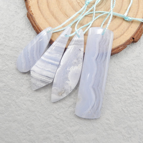 4 PCS Natural Blue Lace Agate Pendant Beads 22x9x4mm, 45x13x4mm, 12.4g