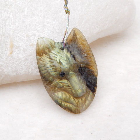 Natural Labradorite Carved fox head Pendant Bead 30x21x6mm, 4.6g