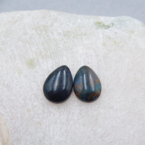 1 paire de cabochons chrysocolle, 14x10x3mm, 2.2g