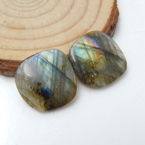 Natural Labradorite Gemstone Cabochon Pair, 17x17x3mm, 3.7g - MyGemGarden