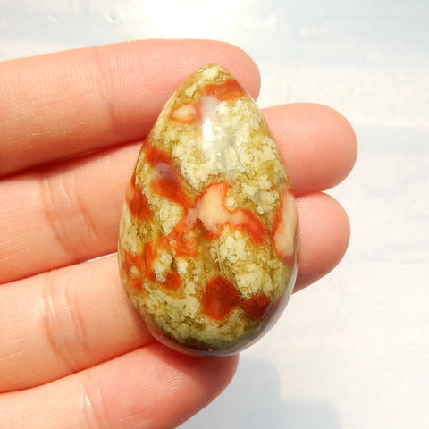 High quality Serpentine Teardrop Gemstone Cabochon, 40x25x10mm, 12.6g - MyGemGarden