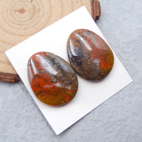 Natural Warring States Red Agate Cabochons Paired 23x18x4mm, 6.0g