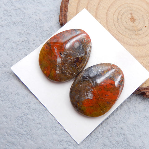 Paire de cabochons en agate rouge des États en guerre naturels, 23 x 18 x 4 mm, 6,0 g