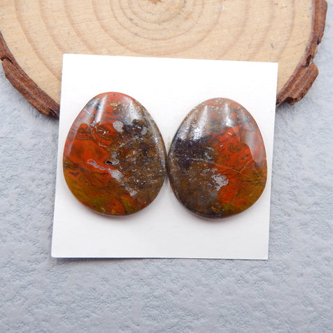 Paire de cabochons en agate rouge des États en guerre naturels, 23 x 18 x 4 mm, 6,0 g