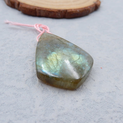 Perle pendentif naturelle en pierre précieuse de labradorite, 33x23x7mm, 7.1g