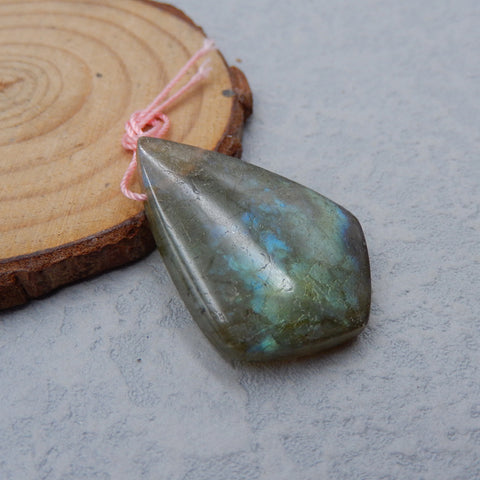 Perle pendentif naturelle en pierre précieuse de labradorite, 33x23x7mm, 7.1g