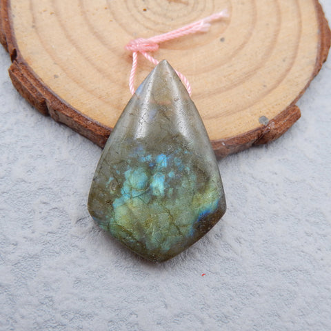 Perle pendentif naturelle en pierre précieuse de labradorite, 33x23x7mm, 7.1g