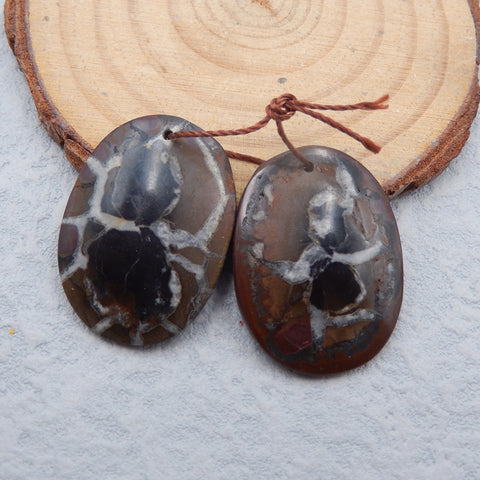 Natural Black Septarian Jasper Earring Beads 28X20X4mm, 7.7g