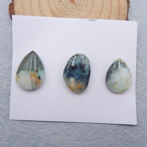 3 PCS Natural Blue Opal Cabochons 20x14x6mm, 18x14x3mm, 6.9g